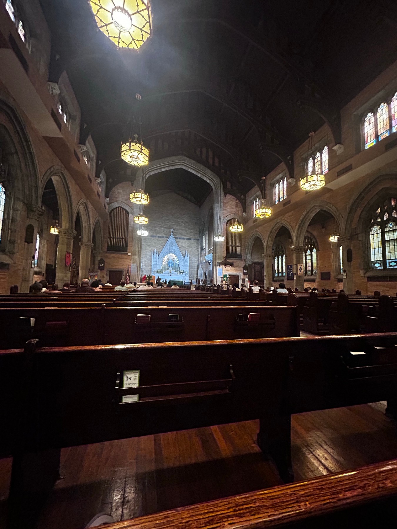 A congregation gathered inside a church