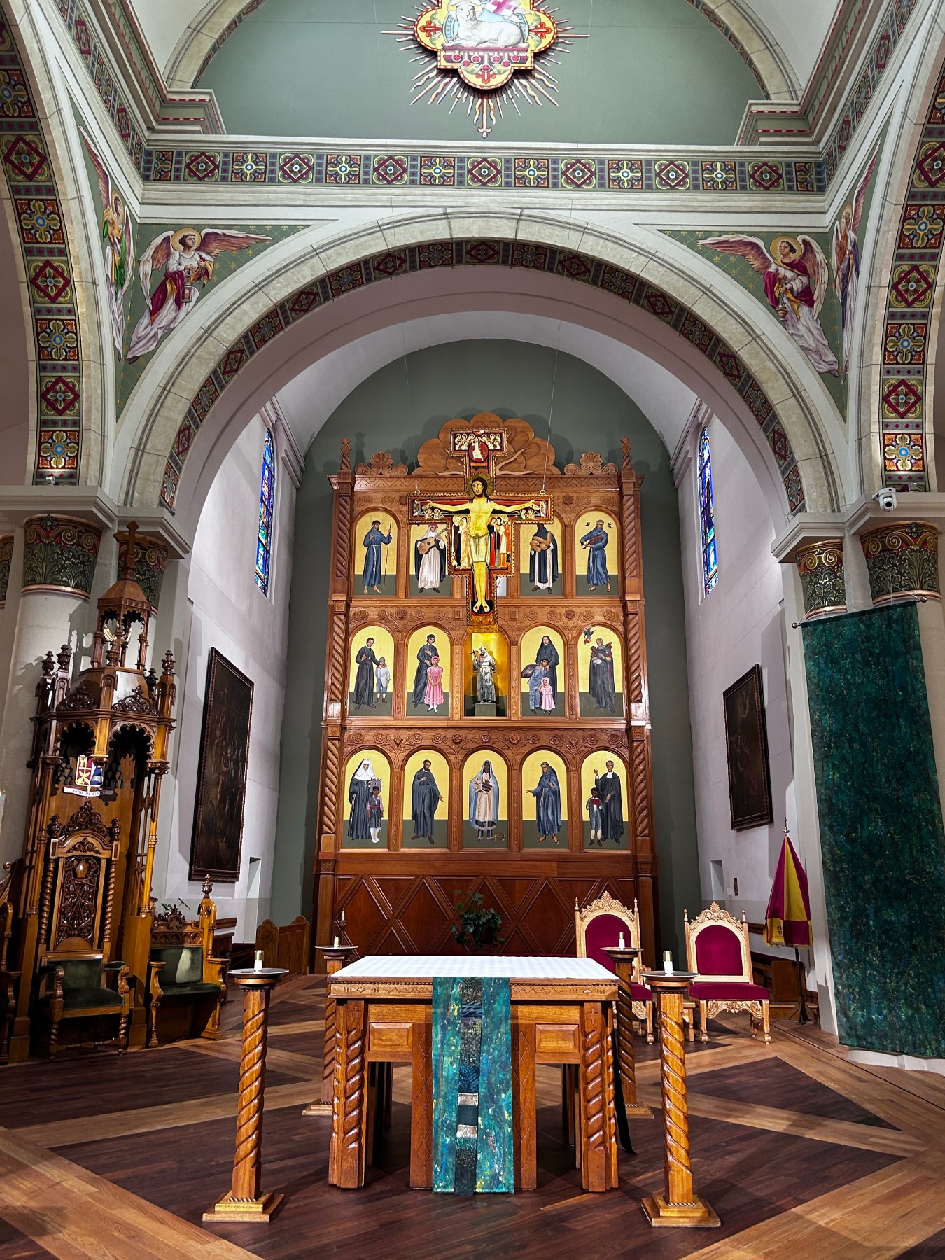 A carved altar screen