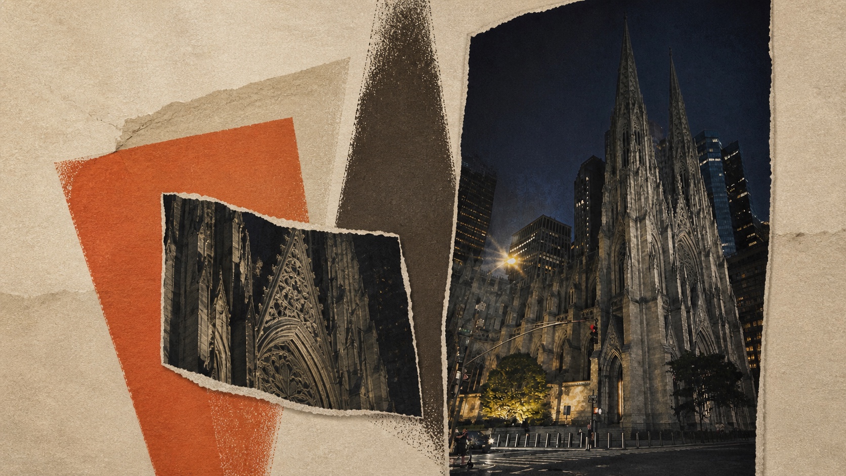Twin church spires arranged as a minimal paper zine